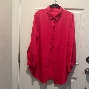 SHEIN CURVE Bright Pink Button-Up Blouse
